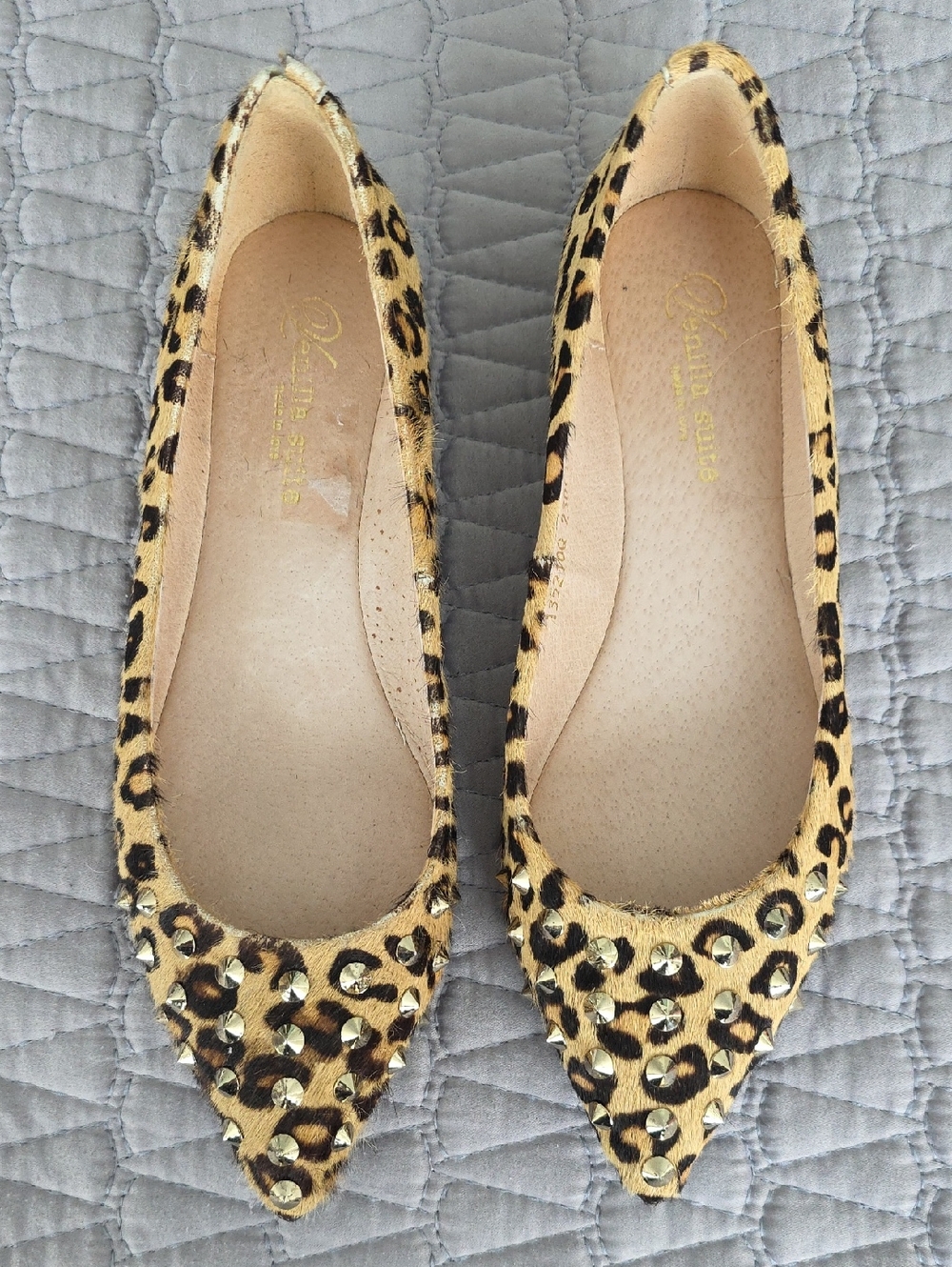 Leopard Print Studded Pointed Flats - Women
